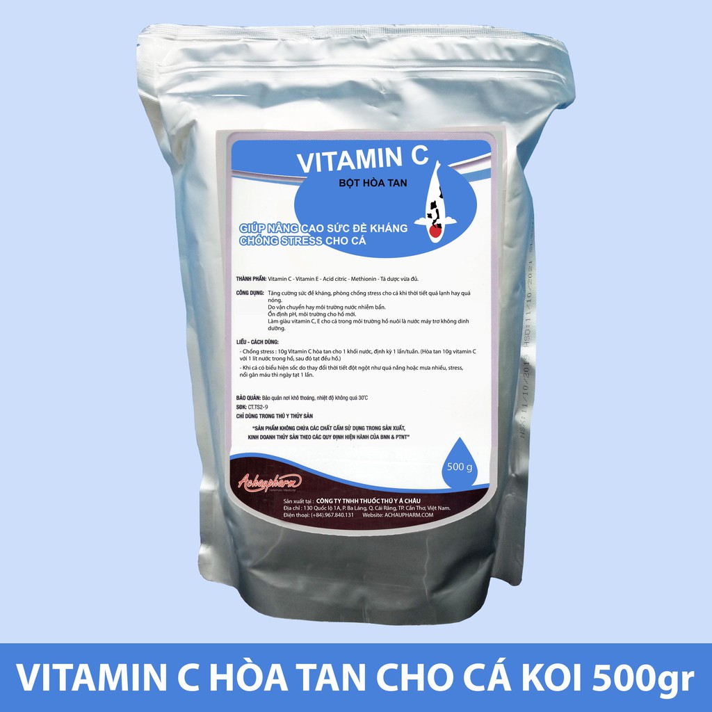 Vitamin C tạt hồ dành cho cá koi 500gr - Vitamin C &amp; E Giúp nâng sức đề kháng, giảm và chống stress trên cá koi