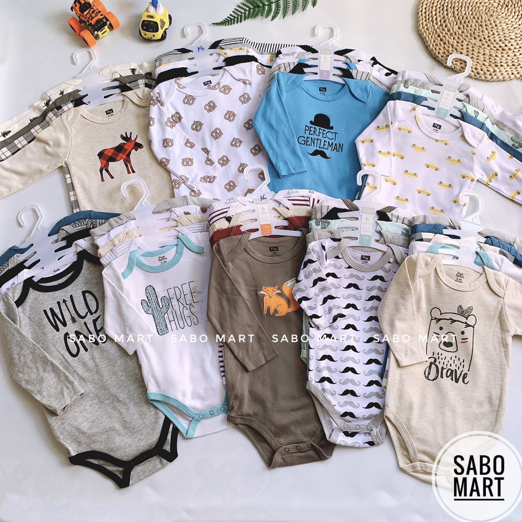 SET 5 Body Chip Bodysuit TAY DÀI Cho Bé Trai Bé Gái 0-24m Kèm Móc SABOMART