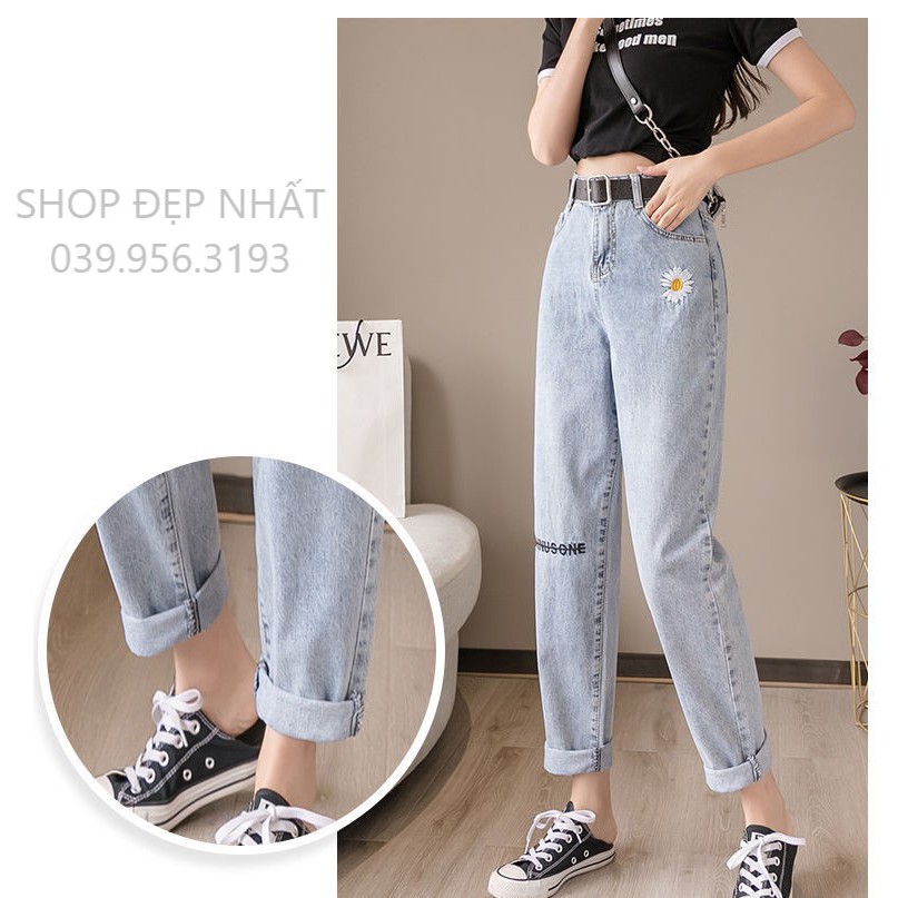 Quần baggy jean nữ thêu hoa cúc chữ MINUSONE F08 | BigBuy360 - bigbuy360.vn