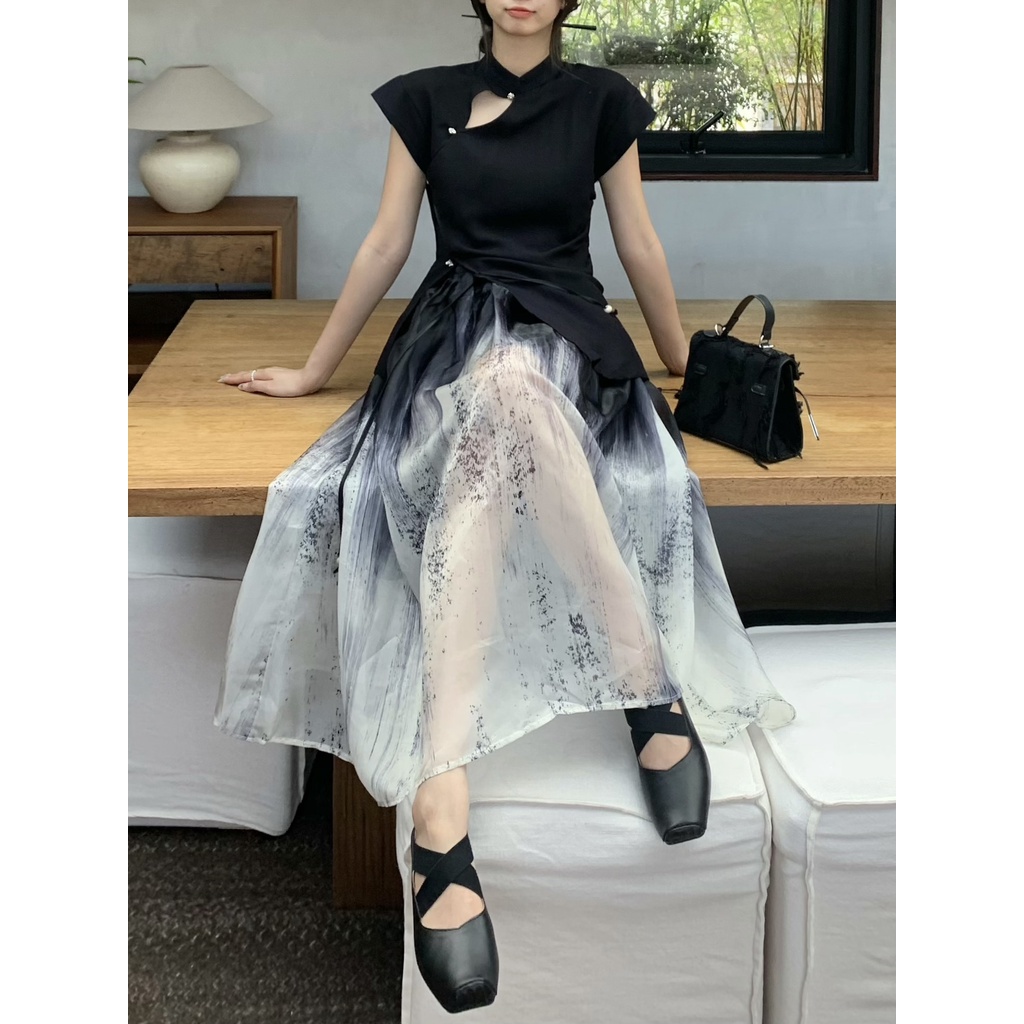 Bộ Áo Sườn Xám In Họa Tiết Phong Cách Trung Hoa Thời Trang Cao Cấp Cho Nữ