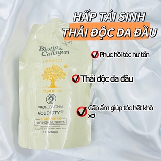 Kem hấp xả ủ tóc biotin collagen phục hồi tái sinh tóc giúp tóc siêu mềm mượt 500ml