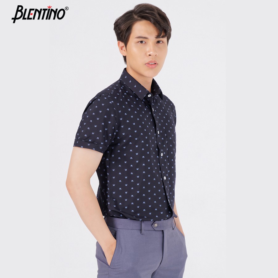 Áo Sơ Mi Nam Ngắn Tay Họa Tiết Chấm Bi đen BSI04