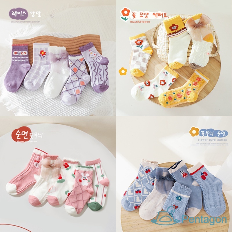 Vớ Dài Trung Bình In Họa Tiết Hoạt Hình Hoa Và Nơ Ngọt Ngào Thời Trang Xuân Thu