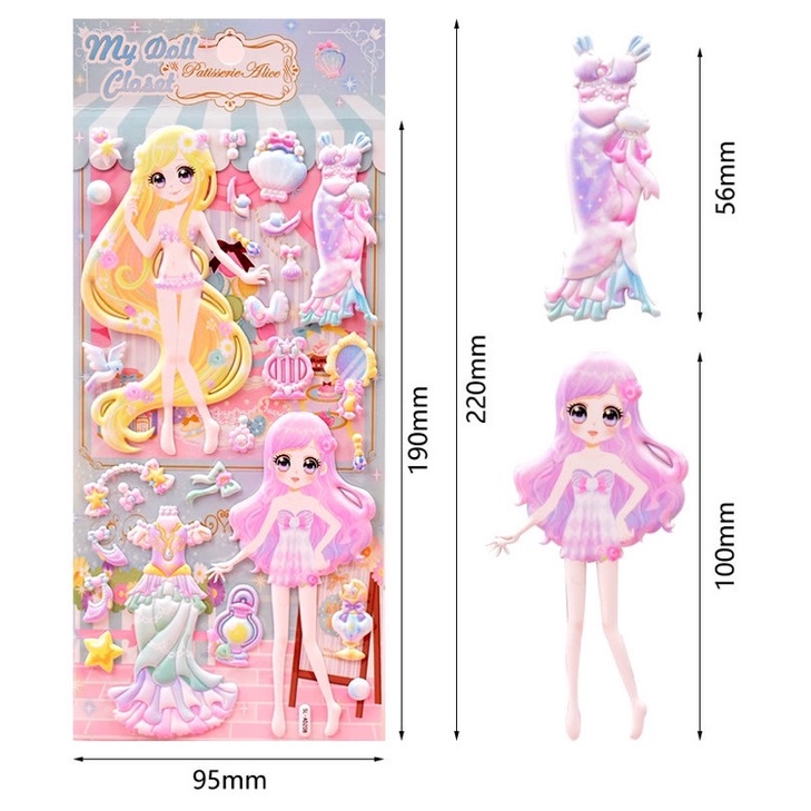 Sticker dán 3D cao cấp phối đồ cho công chúa cùng phụ kiện xinh xắn cho bé gái E1145