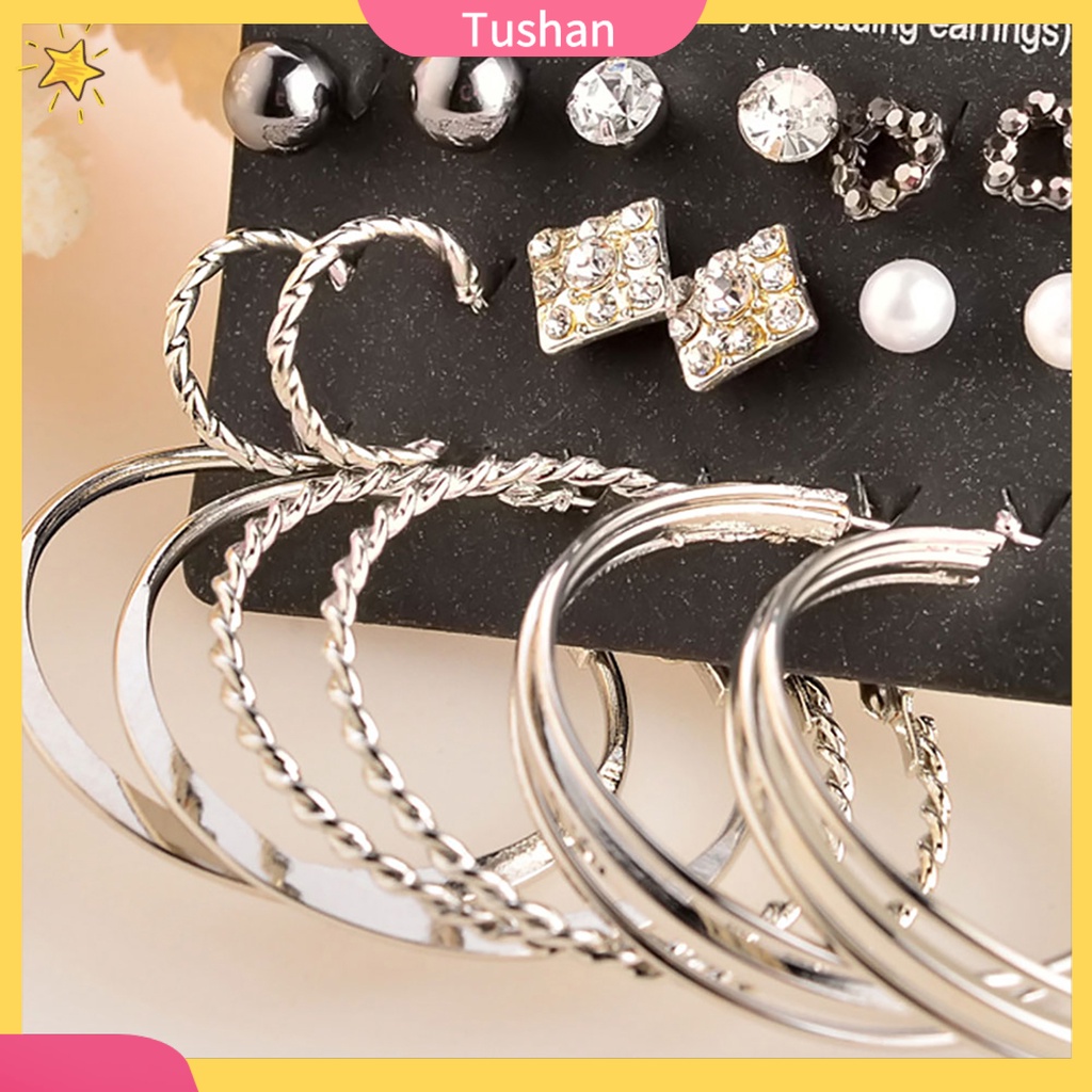 Set 9 đôi khuyên tai hợp kim đính đá thời trang nữ tính