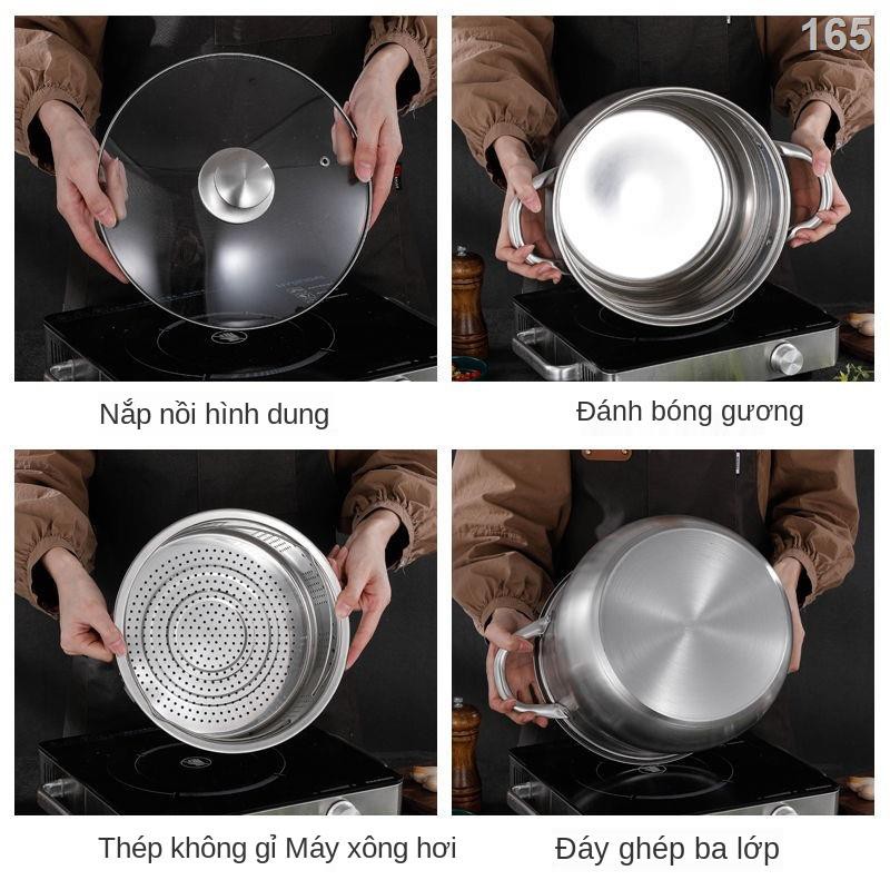 ANồi hấp inox dày dặn nồi canh gia dụng dung tích lớn bếp từ 28cm nồi nấu cháo nồi nấu phở có gas