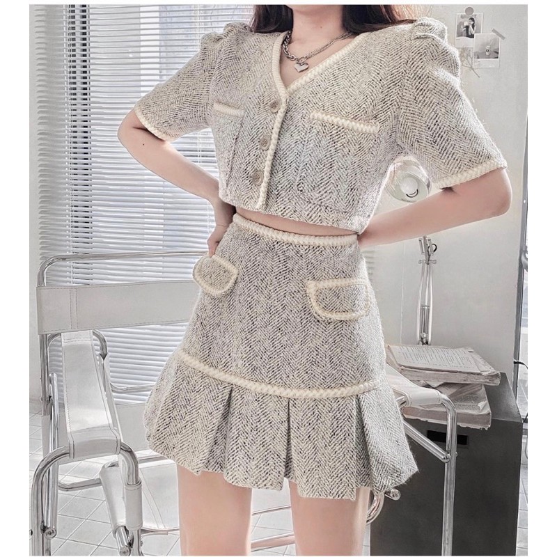 Set váy nữ❤️Set áo croptop+ chân váy dạ