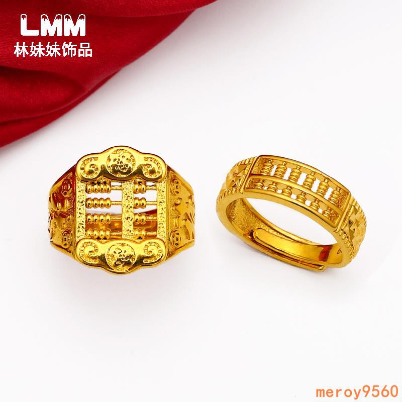 nhẫn đeo tay kim loại mạ vàng khắc chữ tây tạng thời trang