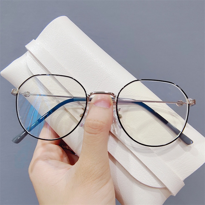 Mắt kính gọng kim loại tròn chống bức xạ phong cách retro Hàn Quốc