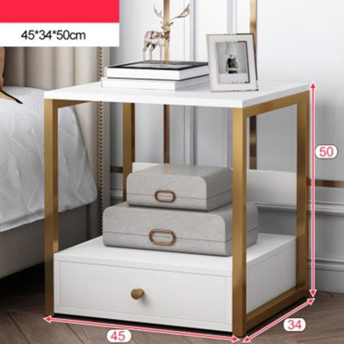 Tap đầu giường gỗ 1 ngăn kéo khung sắt - Tủ đầu giường phòng ngủ màu trắng, nâu - Kệ để góc tường, góc sofa cất tài liệu