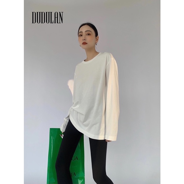 Áo thun dài tay DUDULAN Basic Tee phông trơn nữ oversize form rộng sweater ulzzang Hàn Quốc - A1