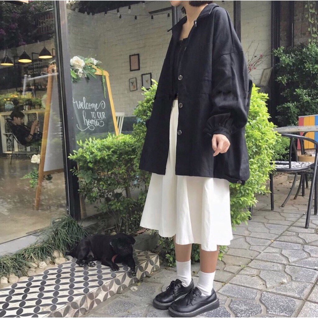 CHÂN VÁY KAKI DÀI XOÈ TRƠN TRẮNG ĐEN BE MIDI ULZZANG UNISEX | BigBuy360 - bigbuy360.vn