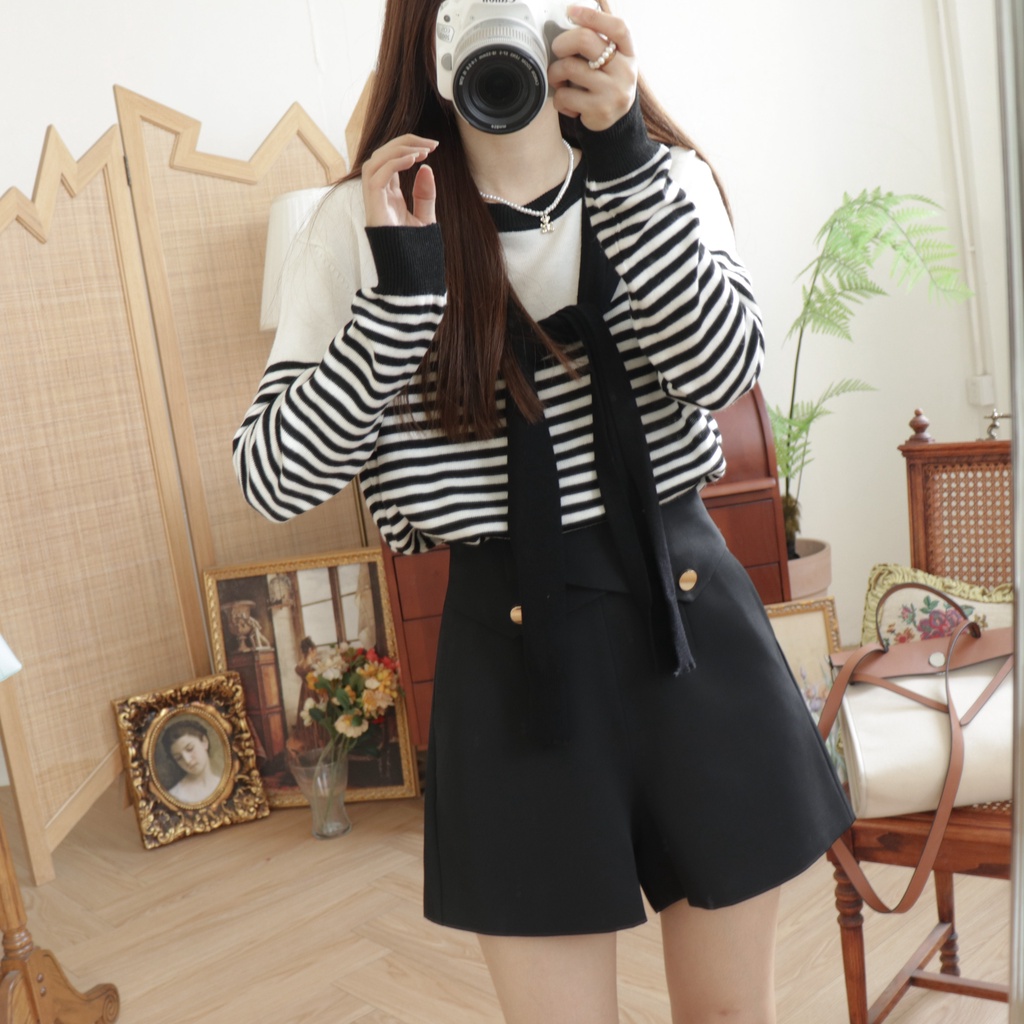 Áo len ZHELIHANGFEI tay dài họa tiết kẻ sọc thời trang dễ phối đồ cho nữ