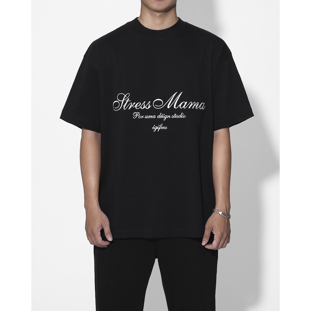 Áo thun STRESSMAMA 365 SEASONAL T-SHIRT - BLACK màu đen chất liệu 100% Cotton 2 chiều 250GSM