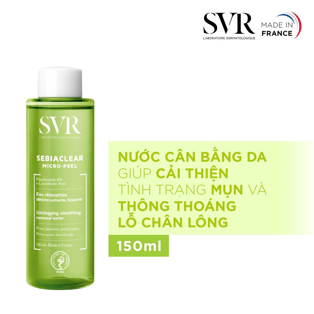 Toner SVR Sebiaclear Micro Peel Nước Cân Bằng thanh lọc, tẩy tế bào chết cho da dầu mụn 150ml