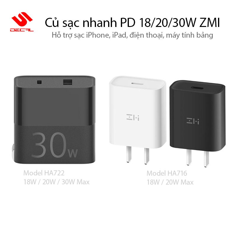 Củ sạc nhanh PD 30W / 20W / 18W ZMI, Hỗ trợ sạc iPhone 12 / 11 / 8 / iPad / Macbook / Máy tính xách tay, điện thoại | BigBuy360 - bigbuy360.vn