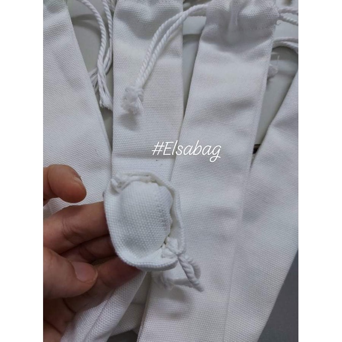 Set Túi vải rút canvas rút 2 đầu đựng ống hút tre trơn màu trắng
