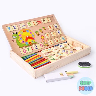 Đồ Chơi Toán Học Tích Hợp Que Tính – Bảng Tính Toán – Bảng Đen và Phấn – Bảng Cửu Chương - Xem Giờ Bằng Gỗ Cho Bé