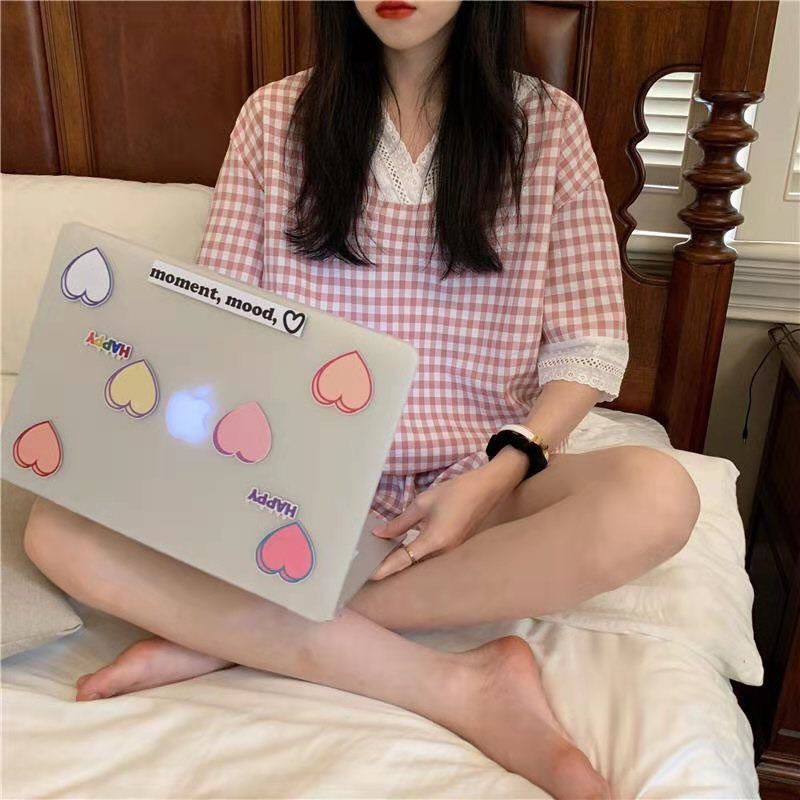 Đồ ngủ nữ cộc tay pijama, Đồ bộ nữ cộc tay dễ thương mùa hè chất mát kẻ caro | BigBuy360 - bigbuy360.vn