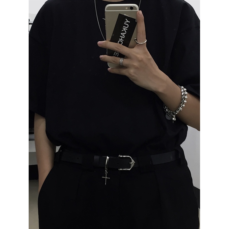 Thắt Lưng Nam Nữ PUN Màu Đen Bạc Đẹp - Dây Lưng Nam Nữ Unisex Mặt Kim Loại - Thắt Lưng Chữ thập