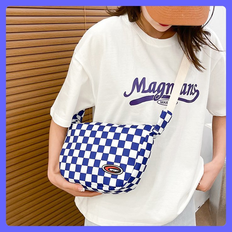 Túi chéo nam nữ đeo vai cỡ lớn họa tiết sọc caro sport phong cách Nhật Hàn thời trang dáng trống năng động cá tính