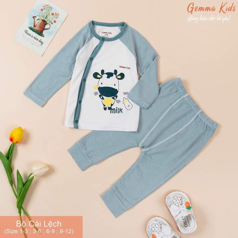 Bộ dài tay bamboo sợi tre mặc điều hoà chống muỗi mùa hè cho bé trai, bé gái hãng gemma kids