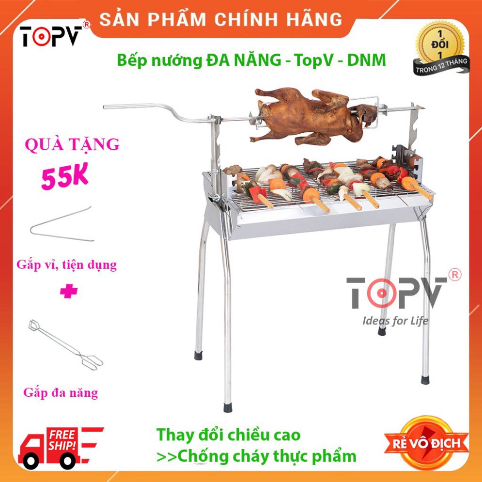 Bếp nướng than hoa đa năng TOPV: Nướng 2 trong 1, lò nướng than Inox bền sạch, lò quay vịt gia đình, bếp nướng than DNM