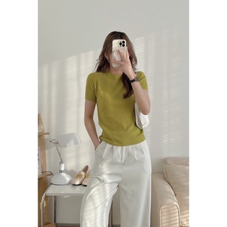 Áo len đũa cổ tròn cộc tay basic