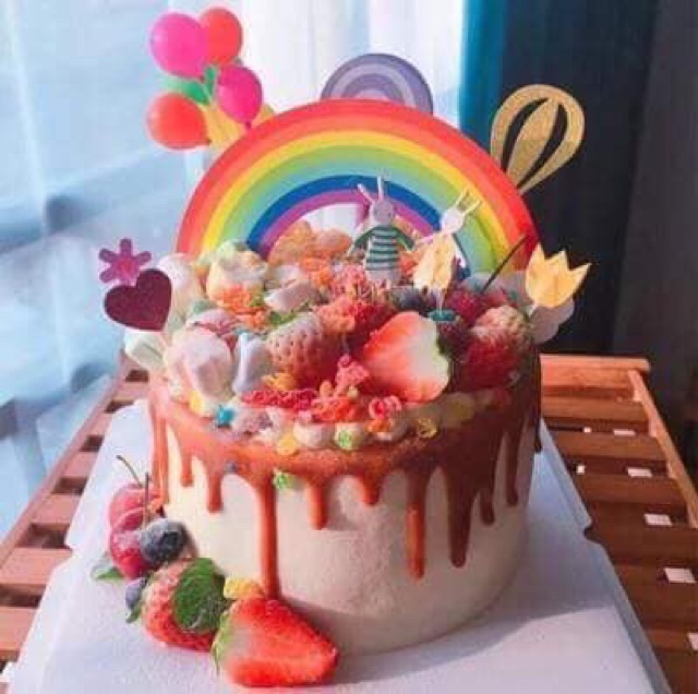 Túi 10 cổng cầu vồng trang trí bánh kem, phụ kiện trang trí sinh nhật