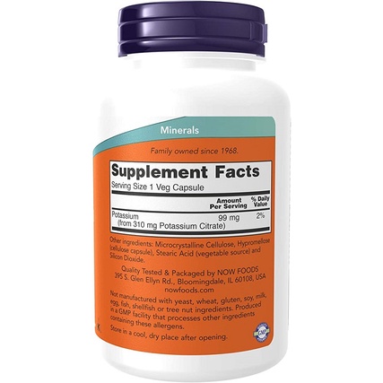 NOW Potassium Citrate - viên bổ sung Kali tăng khả năng sinh con trai