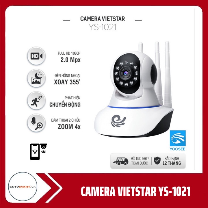 💥HOT SALE💥Camera Yoosee 3 Anten Vietstar YS-1021 Camera Trong Nhà Xoay 355 Độ, Zoom 4x