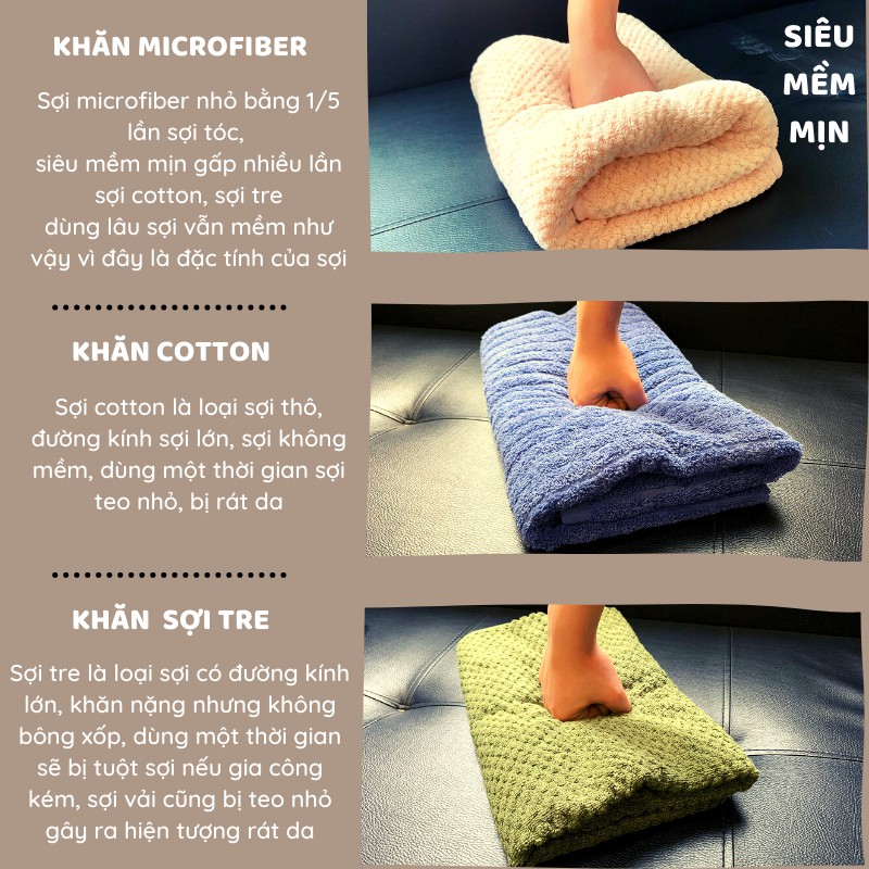 Khăn tắm lớn, khăn tắm sợi microfiber cao cấp, siêu thấm, siêu mềm, 70x140 cm Việt Thư