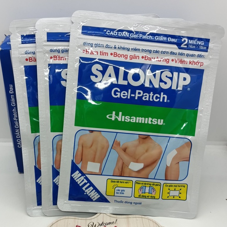 Hộp 10 gói x 2 miếng Cao dán giảm đau Salonsip Gel-Patch mát lạnh