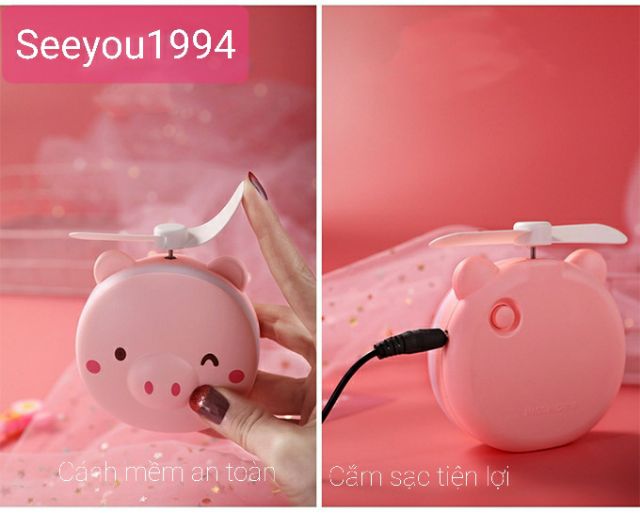 Quạt Mini Heo 3in1 Loại Cắm Sạc ( gương, đèn, quạt mát) | BigBuy360 - bigbuy360.vn