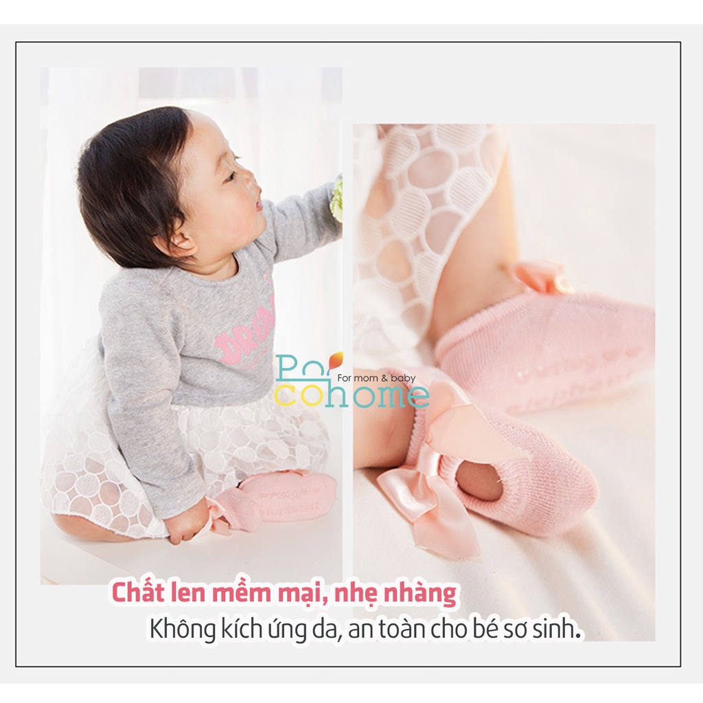 [Nhập SPE2545 hoàn 10K xu cho đơn 50K] Set 3 Đôi Tất trẻ em đính nơ chống trơn trượt cho bé gái đáng yêu 0-1 tuổi