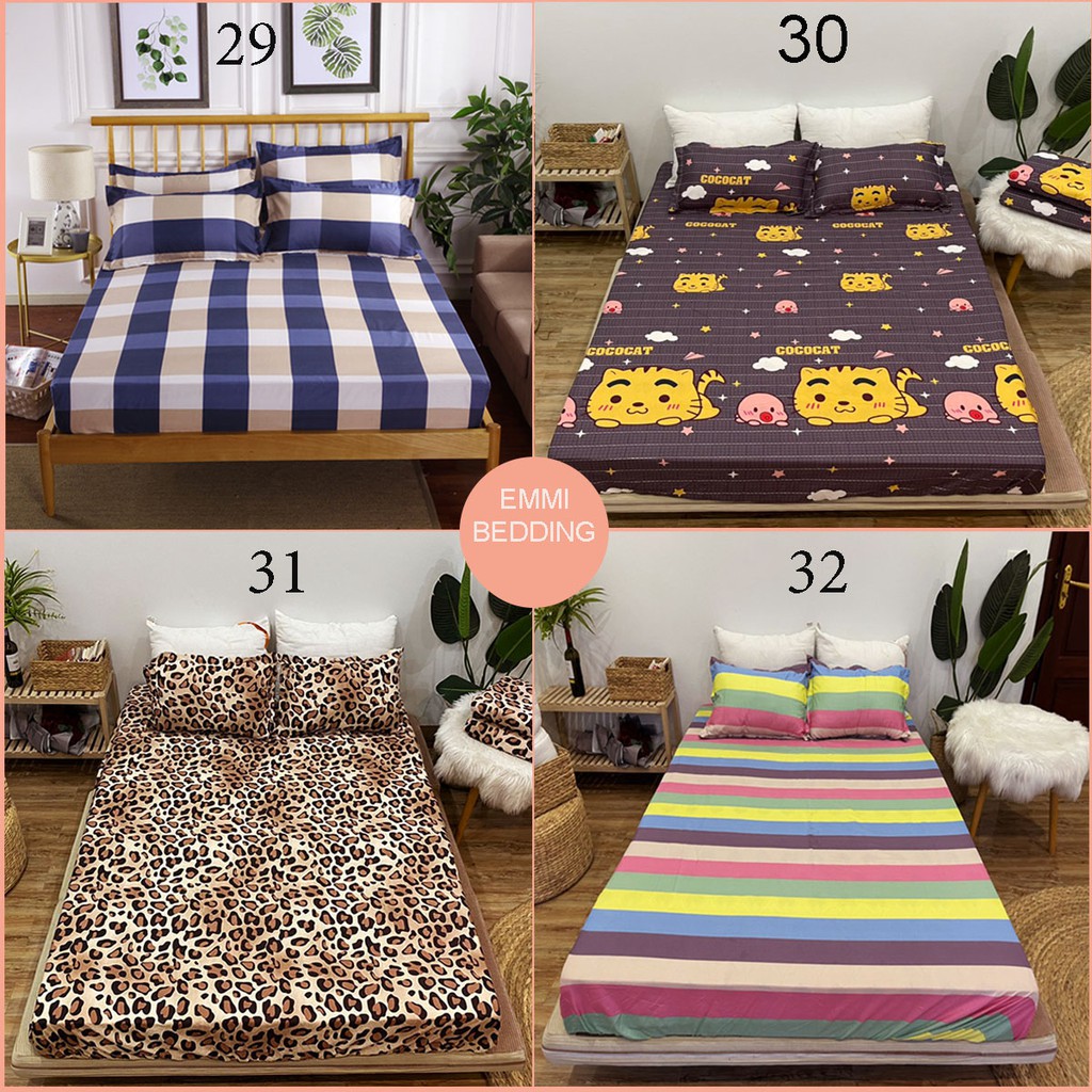 Bô ga gối cotton poly EmmiBedding, ga chun và 2 áo gối nằm siêu xinh