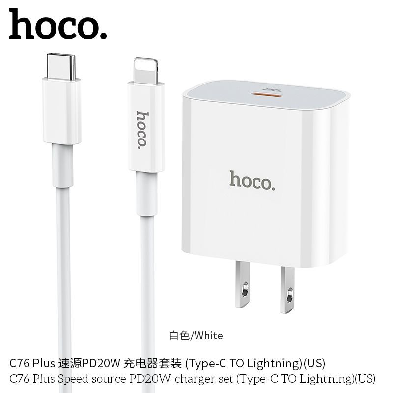 Bộ Sạc Nhanh Iphone 18W Hoco C76 New 🌈FREESHIP🌈 Hỗ Trợ Sạc Nhanh QC3.0, PD3.0 - Bảo Hành 12 Tháng