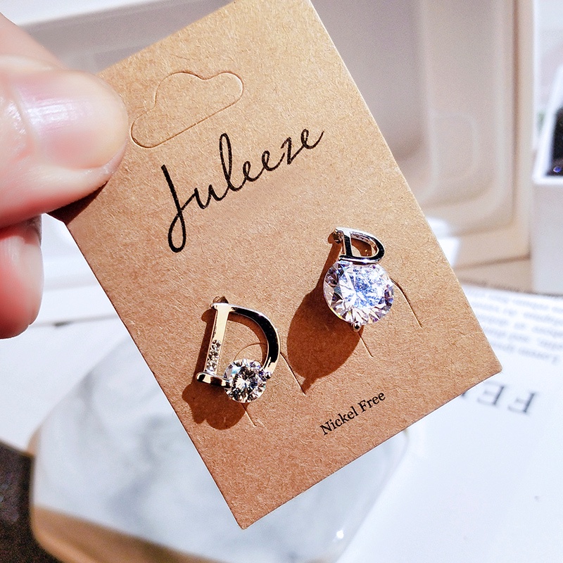 Khuyên tai JIUDUOLAN thiết kế chữ D thép titan màu bạc đính đá zircon nhân tạo phong cách Hàn Quốc thời trang cho nữ