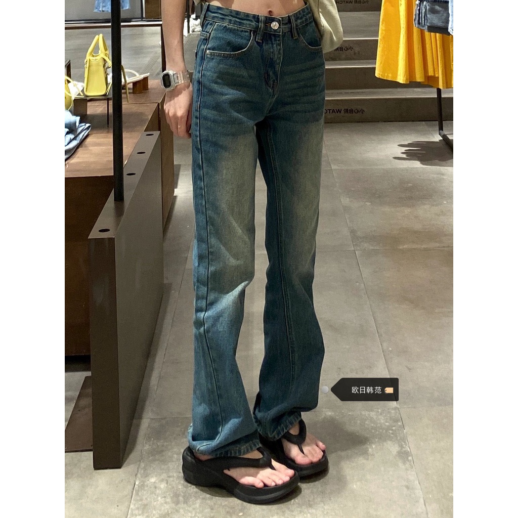 ✨Quần Jean Ống Loe Lưng Cao Dáng Ôm Cỡ Lớn Phong Cách Retro Mỹ Thời Trang Mùa Thu Cho Nữ