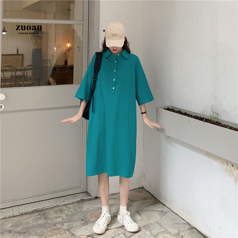 SUXI Đầm polo tay ngắn dáng rộng trẻ trung năng động cho nữ 4 màu tùy chọn