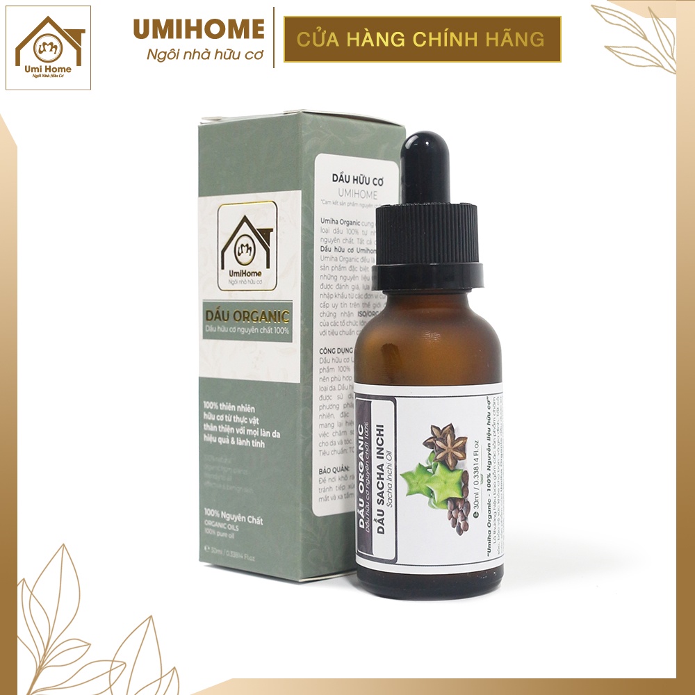 Dầu Sacha Inchi hữu cơ UMIHOME nguyên chất 30ml dưỡng ẩm môi, cấp ẩm mờ thâm nám, chăm sóc tóc, tẩy trang hiệu quả