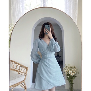 Đầm tay phồng cổ tim xếp ly eo cao cấp