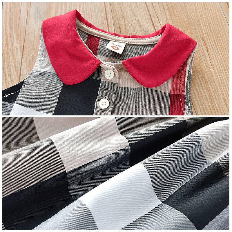 British style cotton lapel sleeveless girls dress