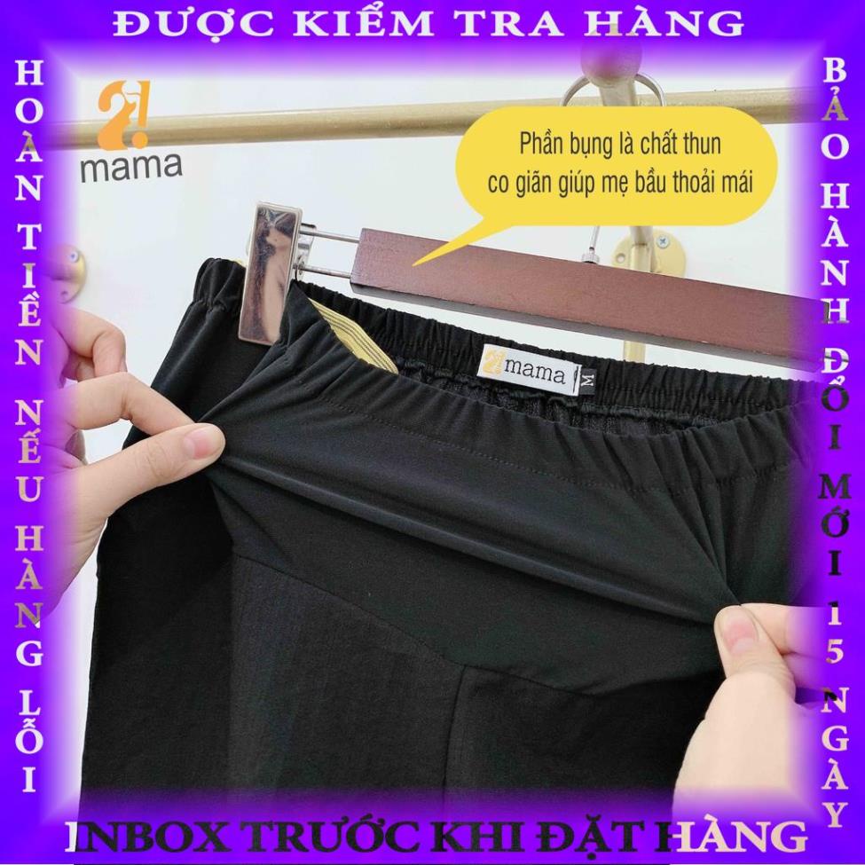Quần đùi bầu chất đũi mùa hè 2MAMA lửng ống rộng dáng suông a - V42 thuanguyen