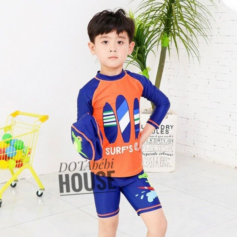 (17-43kg) có nón Đồ bơi áo tắm rời tay dài mã SW0170 màu cam cho bé size đại - DOTAbébi HOUSE