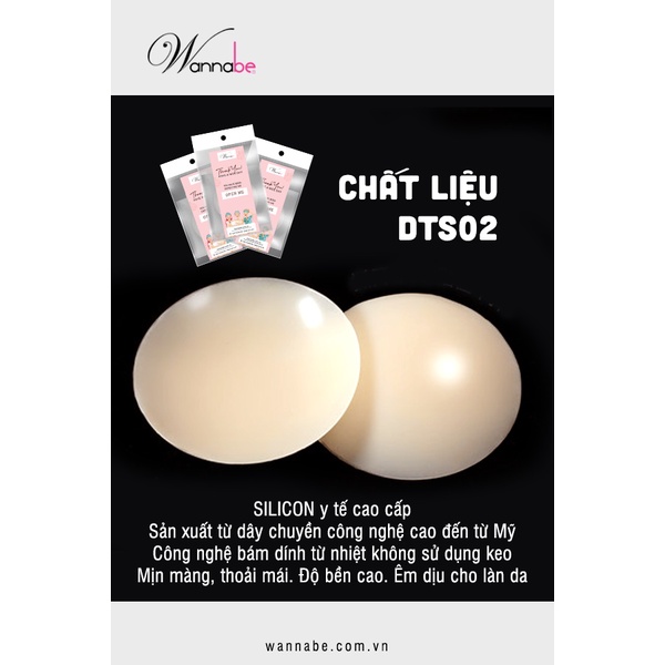 Miếng dán nhũ hoa WANNABE DTS02 dán ti silicon y tế không keo bám chặt người nhờ nhiệt tự thân, không keo không kích ứng