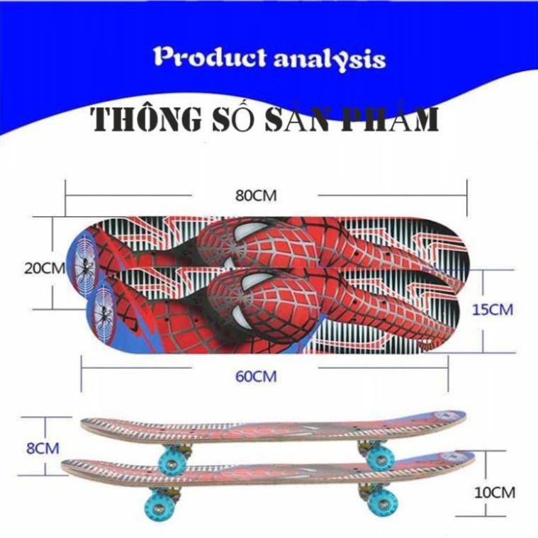 Ván trượt thể thao skateboard Ván trượt trẻ em chất liệu gỗ phong ép cao cấp  tải trọng 200kg mặt nhám đá kim cương VT50