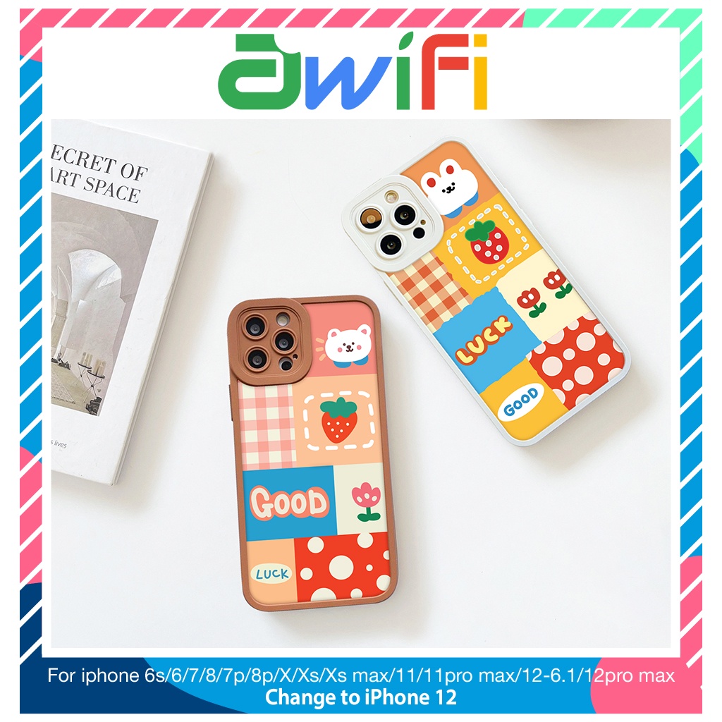 Ốp lưng iphone cạnh vuông lỗ camera gấu dâu 6s/6splus/7/7plus/8/8plus/x/xs/11/12/13/pro/max/plus/promax-Sale Sốc U4-16