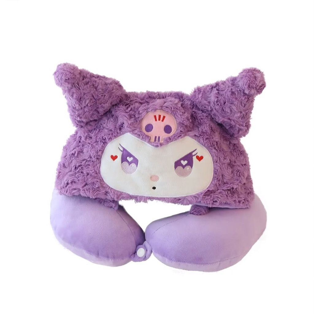 SANRIO Gối Kê Cổ Hình Chữ U Có Mũ Trùm Đầu Hình Kuromi Melody Cinnamoroll Pochacco Hoạt Hình Đáng Yêu