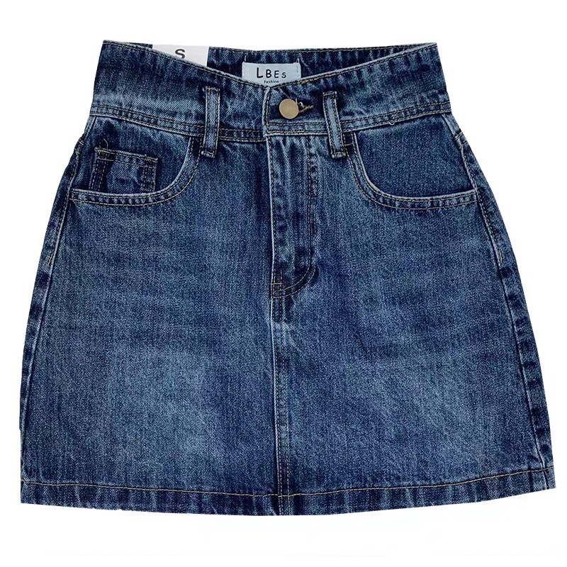 Chân váy chữ A jeans cạp cao
